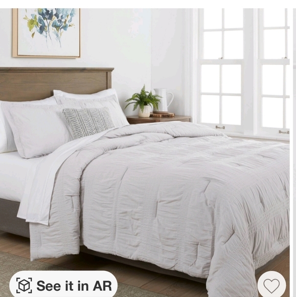 Two seersucker threshold standard grey pillow shams - Picture 2 of 7